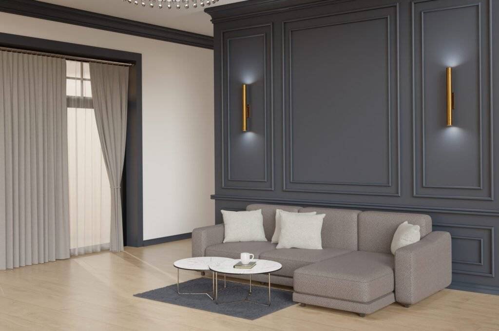 3d room interior with classic design furniture